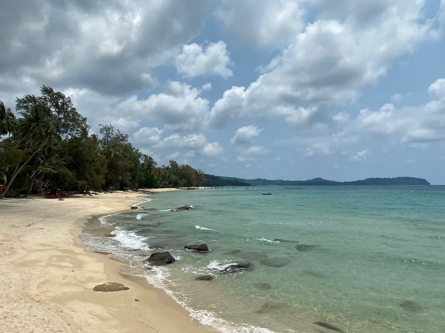 Quiet white-sand beach and clear turquoise water on Koh Kood